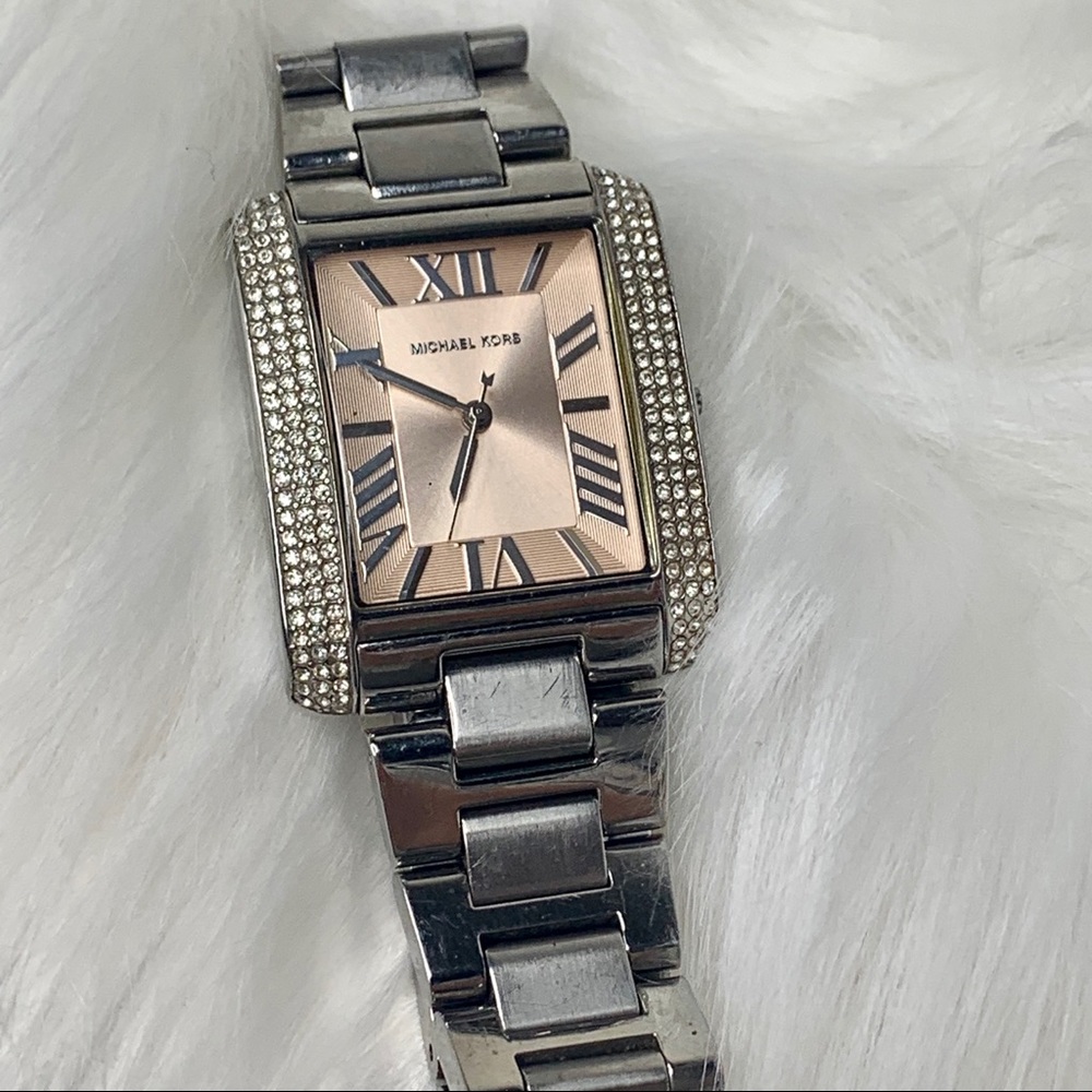 Michael Kors silver metal watch blush pink face